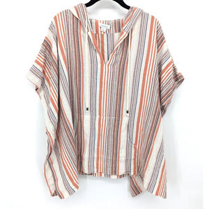 Sundance Pullover Womens Small Orange Striped‎ Hooded Poncho Oversized Boho Top